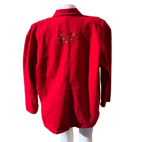 Vintage Red Denim Jean Blazer Jacket with beautiful embellishments XL - Picture 2 of 5